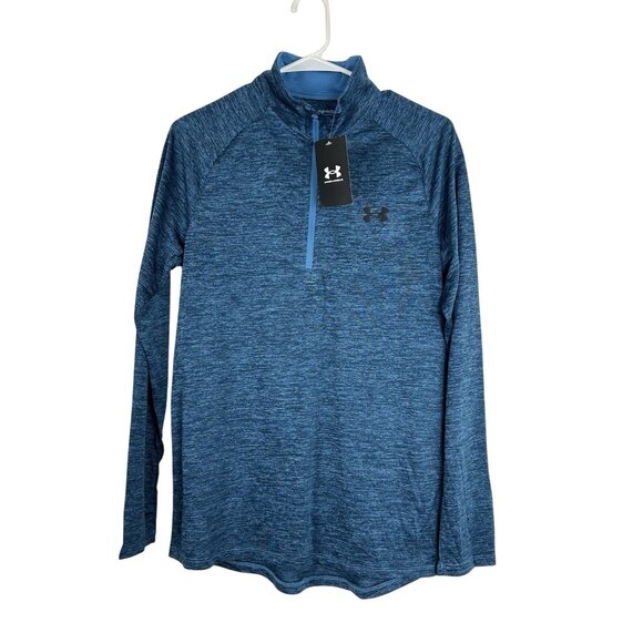 Under Armour Shirt Mens SM/P Blue 1/4 Zip Pullover Loose Heat Gear Gym Running - Picture 8 of 13